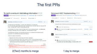 The first PRs
2(Two!) months to merge 1 day to merge
 