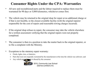 Hot Topics in Consumer Protection: Motor Vehicle Repairs Powerpoints | PPT