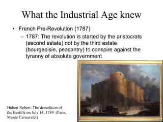 169
What the Industrial Age knew
• Arthur Schopenhauer (1819)
– A human being is both knowing and willing
• As knowers, humans experience the world in
terms of space, time and causality (the “view
from without”, the world as representation,
cognitive view)
• As free-willing beings, humans are also
provided with a “view from within” (the world as
will, conative view)
• The knowing intellect only knows the surface,
while the will is able to grasp the ultimate
meaning
 