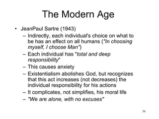 56
The Modern Age
• Quantum Mechanics
– Spin (1925): George Uhlenbeck and Samuel
Goudsmit discover that each electron “spins”
with an angular momentum of one half Planck
constant
– Erwin Schrodinger's equation (1926)
– Max Born’s interpretation: a wave of
probabilities (1926)
– Werner Heisenberg’s "uncertainty principle”
(1927)
– Anti-matter (1928): positively charged electron
(Paul Dirac)
– Unification of Quantum Mechanics and Special
Relativity (1930, Dirac)
 