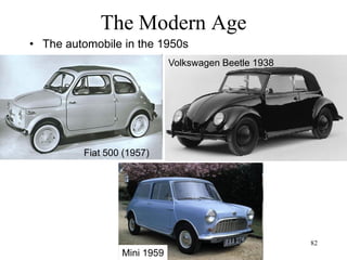 82
The Modern Age
• Cold War
– Cold War in Europe: Democracy vs
Communism
– Cold War in Eastern Asia: European
colonialism vs independence movements or
fascist/military dictatorships vs democratic
movements
– Cold war in Latin America: Fascist regimes vs
populist movements
– Cold war in the Middle East: Medieval
monarchies vs socialist republics
– Cold war in Africa: European colonialism vs
independence movements
 