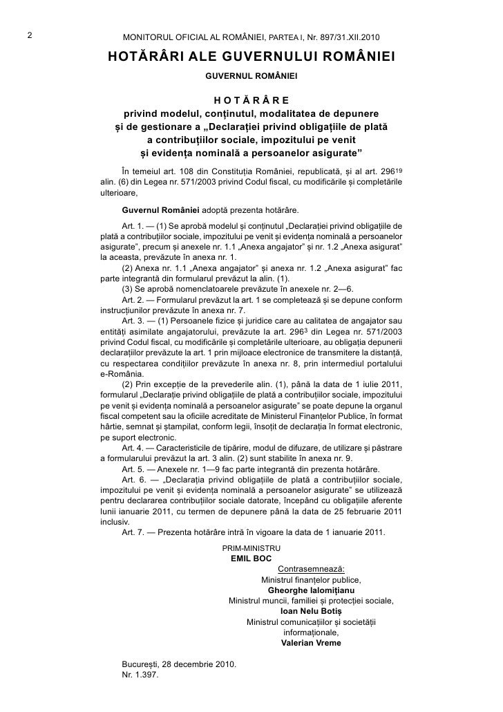 Hotararea Guvernului 1397 2010 Declaratia 112