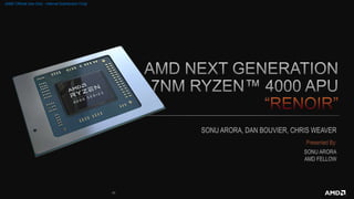 1 AMD NEXT GENERATION 7NM RYZEN™ 4000 APU “RENOIR” | AUG 2020
[AMD Official Use Only - Internal Distribution Only]
 