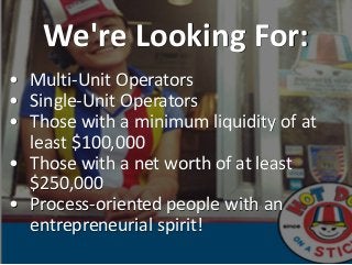 We're Looking For:
• Multi-Unit Operators
• Single-Unit Operators
• Those with a minimum liquidity of at
least $100,000
• ...