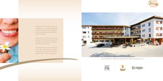 Endlich Urlaub. Ankommen und tief
durchatmen. Die würzige Frühlingsluft
der Alpen zaubert mir Sonnenstrahlen ins
Gesicht. Zeit, die Uhren zurückzudrehen.
Petrus, ich komme!

Finalmente in vacanza. Fare il pieno di
aria pura e lasciarsi accarezzare dai caldi
raggi del sole primaverile. È tempo di
relax. Benvenuti al Petrus!

The holidays at last! Arrive and breathe
deeply. The crisp spring air of the Alps
and sunshine in my face! Time to turn
back the clocks. It won’t be long now!


                                              neue Ansichten   nuove prospettive   new perspectives
 