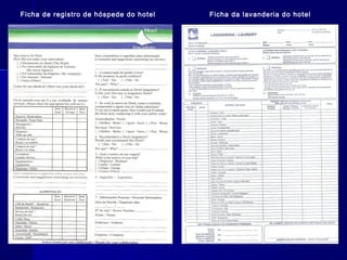Ficha de registro de hóspede do hotel   Ficha da lavanderia do hotel
 