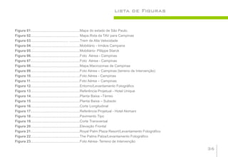 lista de Figuras


Figura 01..................................................Mapa do estado de São Paulo.
Figura 02................................................. Mapa.Rota da TAV para Campinas
Figura 03...................................... ...........Trem de Alta Velocidade
Figura 04..................................................Mobiliário - Irmãos Campana
Figura 05..................................................Mobiliário- Plilippe Starck
Figura 06..................................................Foto Aérea - Campinas
Figura 07..................................................Foto Aérea - Campinas
Figura 08..................................................Mapa.Macrozonas de Campinas
Figura 09..................................................Foto Aérea – Campinas (terreno de Intervenção)
Figura 10..................................................Foto Aérea - Campinas
Figura 11..................................................Foto Aérea – Campinas
Figura 12..................................................Entorno/Levantamento Fotográfico
Figura 13..................................................Referência Projetual - Hotel Unique
Figura 14..................................................Planta Baixa –Térreo
Figura 15..................................................Planta Baixa – Subsolo
Figura 16..................................................Corte Longitudinal
Figura 17..................................................Referência Projetual - Hotel Akimani
Figura 18..................................................Pavimento Tipo
Figura 19..................................................Corte Transversal
Figura 20..................................................Elevação Frontal
Figura 21..................................................Royal Palm Plaza Resort/Levantamento Fotográfico
Figura 22..................................................The Palms Palza/Levantamento Fotográfico
Figura 23..................................................Foto Aérea- Terreno de Intervenção

                                                                                                              36
 