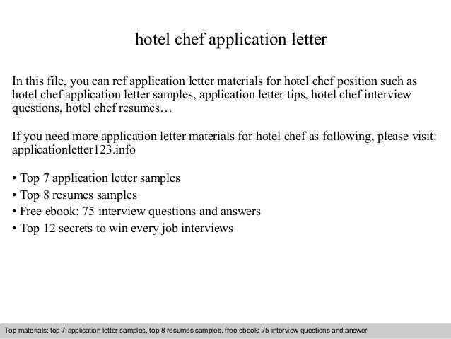 Hotel chef application letter