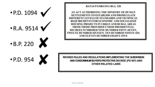 •P.D. 1094
•R.A. 9514
•B.P. 220
•P.D. 954
HOTEL DESIGN
 