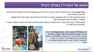 ‫המטייל‬ ‫של‬ ‫המסע‬|‫הטיול‬ ‫במהלך‬
•‫עצמו‬ ‫הטיול‬‫צ‬ ‫דוגמת‬ ‫חדשים‬ ‫צרכים‬ ‫מעלה‬'‫ק‬-‫אין‬,‫וצ‬ ‫חדרים‬ ‫שירות‬'‫ק‬-‫כרטיסים‬ ‫כמו‬ ‫ומוצרים‬ ‫שירותים‬ ‫וכן‬ ‫אאוט‬
‫לאירועים‬,‫ועוד‬ ‫מסעדות‬.
•‫מקומות‬ ‫של‬ ‫אונליין‬ ‫הזמנה‬ ‫כמו‬ ‫שירותים‬ ‫של‬ ‫רכישה‬ ‫או‬ ‫השקה‬ ‫באמצעות‬ ‫הללו‬ ‫לצרכים‬ ‫מגיבים‬ ‫מתחרים‬
‫במסעדה‬,‫ועוד‬ ‫לאטרקציות‬ ‫כרטיסים‬ ‫הזמנת‬.
•‫אחרות‬ ‫מגמות‬,‫עצמי‬ ‫שירות‬ ‫כמו‬,‫במובייל‬ ‫שירות‬,‫החברתיות‬ ‫ברשתות‬ ‫בתוכן‬ ‫שיתוף‬,‫אישית‬ ‫והתאמה‬ ‫מחקר‬–
‫זה‬ ‫לשלב‬ ‫כן‬ ‫גם‬ ‫רלוונטיות‬.
‫רשת‬W Hotels‫עם‬ ‫פעולה‬ ‫משתפת‬Snapchat‫פניה‬ ‫לצורך‬
‫החברתיות‬ ‫ברשתות‬ ‫השיתוף‬ ‫ולהגדלת‬ ‫המילניום‬ ‫דור‬ ‫לבני‬.
‫באוקטובר‬2015‫קמפיין‬ ‫הרשת‬ ‫השיקה‬Geofilter‫מאפשר‬ ‫אשר‬
‫כמו‬ ‫משפטים‬ ‫להוסיף‬ ‫למשתמשים‬"‫כאן‬ ‫והיית‬ ‫הלוואי‬"‫או‬
"‫הנוכחית‬ ‫הסיטואציה‬"‫על‬-‫של‬ ‫במלונות‬ ‫שצולמו‬ ‫תמונות‬ ‫גבי‬
‫הרשת‬.
 