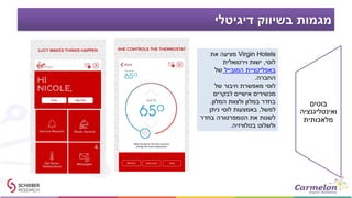 ‫דיגיטלי‬ ‫בשיווק‬ ‫מגמות‬
Virgin Hotels‫את‬ ‫מציעה‬
‫לוסי‬,‫וירטואלית‬ ‫ישות‬
‫המובייל‬ ‫באפליקציית‬‫של‬
‫החברה‬.
‫לוסי‬‫של‬ ‫חיבור‬ ‫מאפשרת‬
‫לבקרים‬ ‫אישיים‬ ‫מכשירים‬
‫המלון‬ ‫ולצוות‬ ‫במלון‬ ‫בחדר‬.
‫למשל‬,‫באמצעות‬‫לוסי‬‫ניתן‬
‫בחדר‬ ‫הטמפרטורה‬ ‫את‬ ‫לשנות‬
‫בטלוויזיה‬ ‫ולשלוט‬.
‫בוטים‬
‫ואינטליגנציה‬
‫מלאכותית‬
 