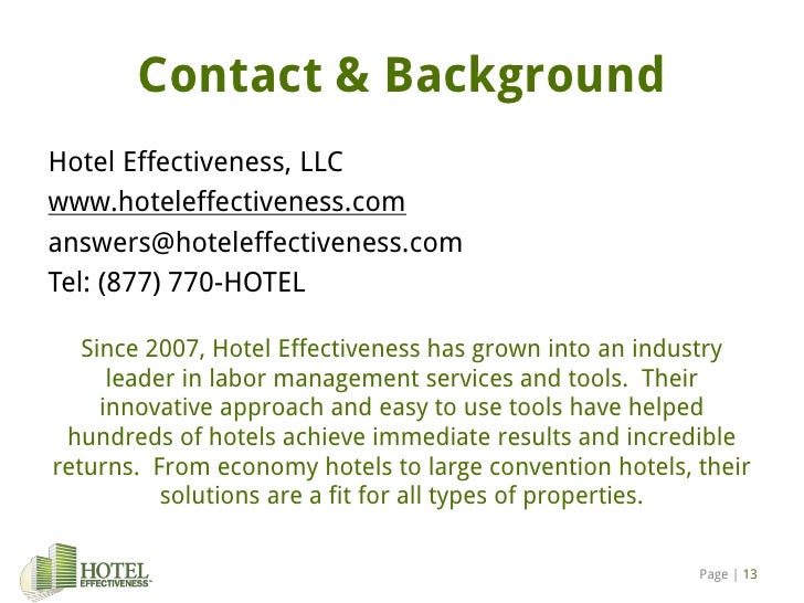 Hotel Effectiveness Introduction