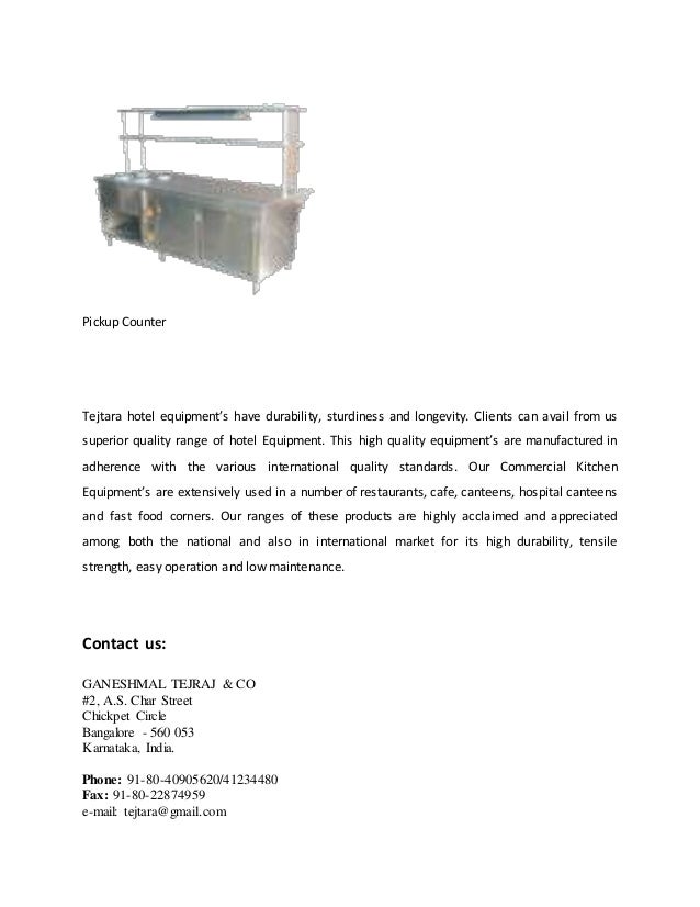 Hotel equipment in bangalore