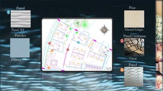 S/E
Piso
Mármol belagio
Pared
Panel 3D
Paredes
Vitral
Panel/ventanas
Panel 3D
Pared
Pintura
 