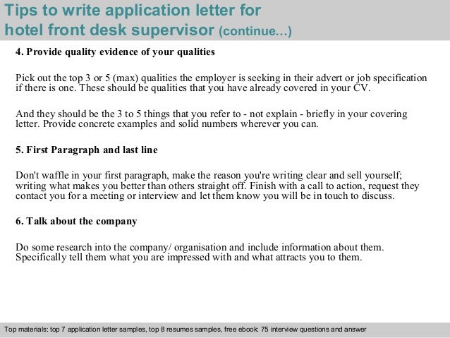 hotel front desk supervisor application letter cover letters for front desk supervisor