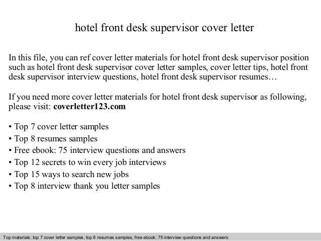 Hotel Front Desk Supervisor Cover Letter