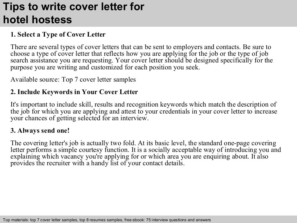 Hotel hostess cover letter