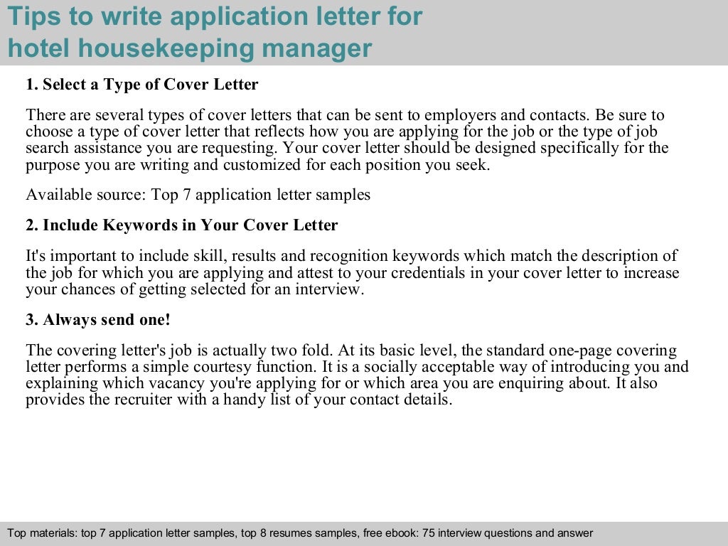 application letter for housekeeping in a hotel