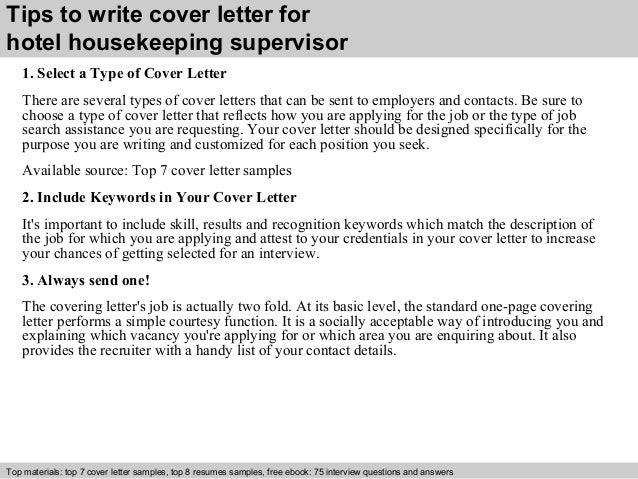 Hotel Housekeeping Supervisor Cover Letter