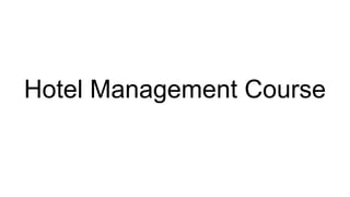 Hotel Management Course | PDF