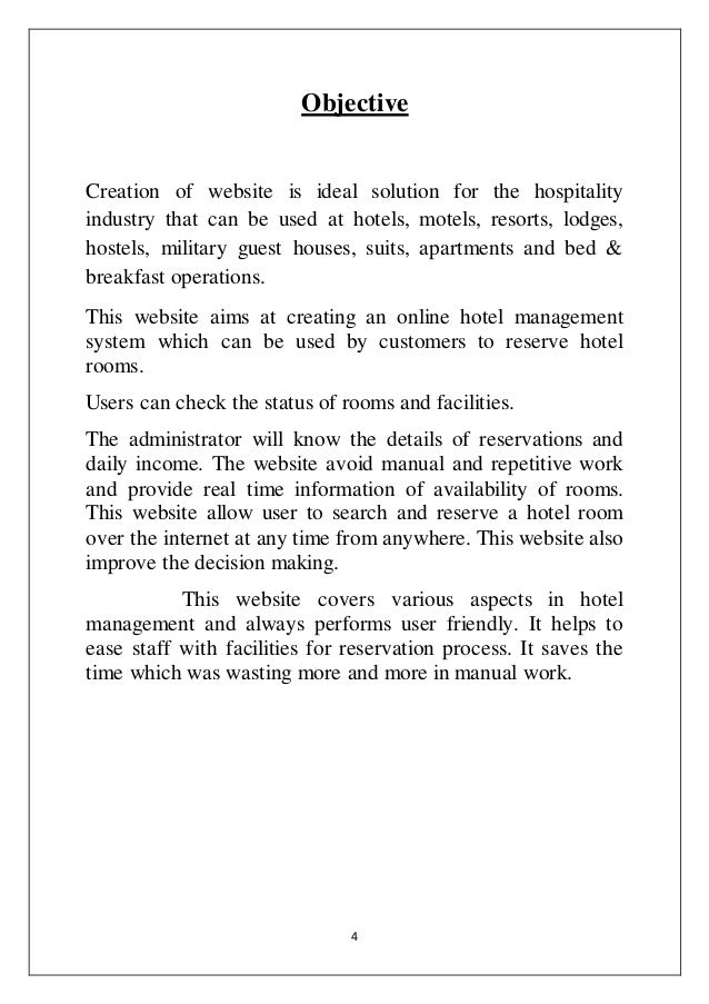 objective of hotel management