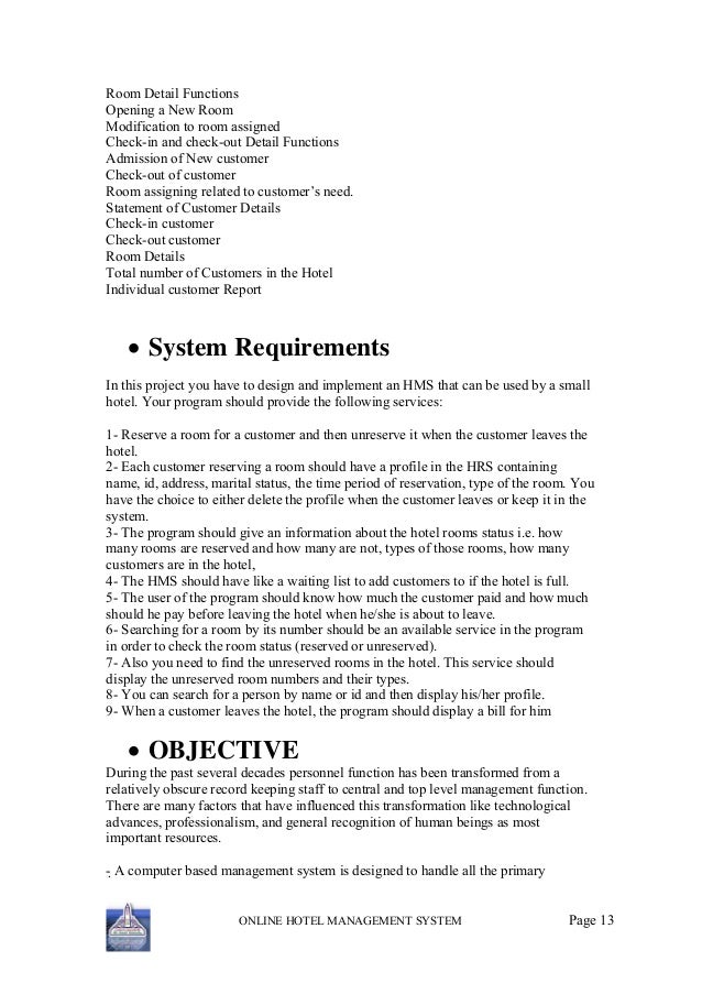 objective of hotel management