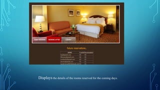 Displays the details of the rooms reserved for the coming days.
 
