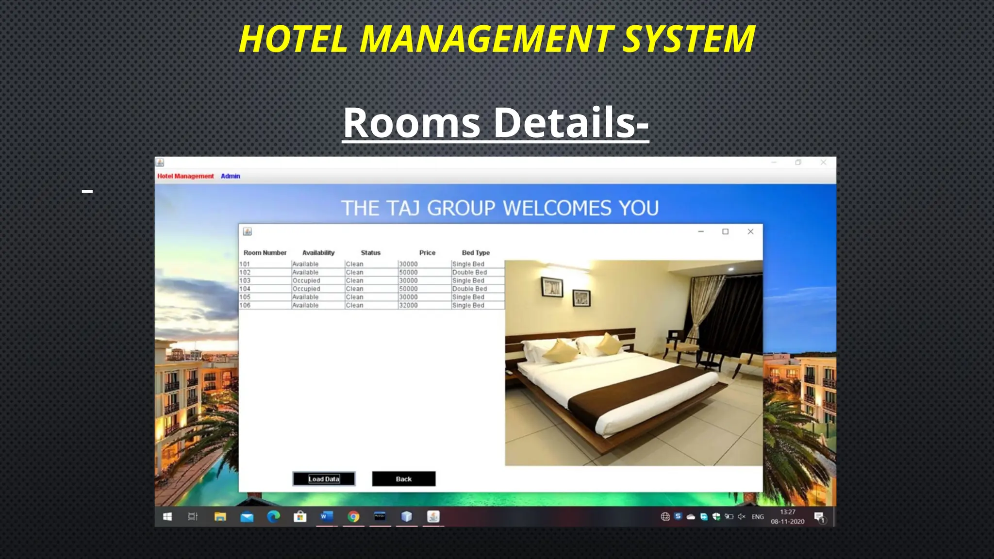 HOTEL MANAGEMENT SYSTEM
Rooms Details-
 