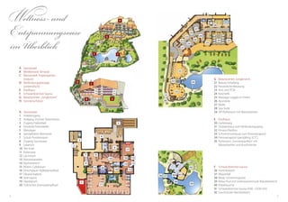 54
2
3
4
5
6
7 8
9
10
11
12
1314
1516
17
20
21
22
18
19
25
25
27
31
35
39
28
32
36 40
29
33
37
41
30
34
38
42
26
23
24
24
24
A Saunaoase:
1 Hoteleingang
2 Aufgang Zimmer Stammhaus
3 Zugang Hallenbad
4 Vinothek Felsenkeller
5 Weinlager
6 Spezialitäten-Brennerei
7 Schuh-Trockenraum
8 Zugang Saunaoase
9 Solarium
10 Tee-Ecke
11 Ruheoase
12 Laconium
13 Wasserparadies
14 Nacktbereich
15 Blüten-Calidarium
16 Vinschgauer Apfeldampfbad
17 Infrarot-Kabine
18 Steinsauna
19 Tepidarium
20 Türkisches Aromadampfbad
A Saunaoase
B Mediterrane Terrasse
c Wasserwelt Tropengarten
(indoor)
D Verbindungspassage
(unterirdisch)
e Poolhaus
F Schwarzbrenner-Sauna
G Beautycenter „Jungbrünnl“
H Sonnenschlössl
AB
C
D
E F
G
h
G Beautycenter Jungbrünnl:
21 Beauty-Empfang
22 Persönliche Beratung
23 Arzt und TCM
24 Kosmetik
25 Massage-Loggia im Freien
26 Ayurveda
27 Bäder
28 Spa-Suite
29 VIP-Ruheraum mit Wasserbetten
e Poolhaus:
30 Gartenweg
31 Treppenhaus zum Verbindungsgang
32 Fitness-Pavillon
33 Schwimmschleuse zum Panoramapool
34 Panoramapool (ganzjährig 32°C)
35 Ruheraum „Sonnenpavillon“ mit
Wasserbetten und Kuschelecke
F Schwarzbrenner-Sauna:
36 Sommerpool
37 Wasserfall
38 Blaue Schwimmgrotte
39 Relax-Pool mit Unterwassermusik (Nacktbereich)
40 Kübeldusche
41 Schwarzbrenner-Sauna (9:00 -23:00 Uhr)
42 Geschützter Nacktbereich
1
Wellness- und
Entspannungsoase
im Überblick
 