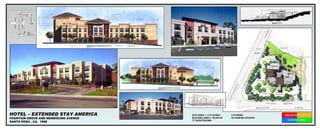 SITE AREA =  2.74 ACRES BUILDING AREA = 50,925 SF 77 GUESTROOMS HOTEL – EXTENDED STAY AMERICA FOUNTAIN GROVE AND MENDOCINO AVENUE SANTA ROSA , CA,  1998 3 STORIES 82 PARKING SPACES 
