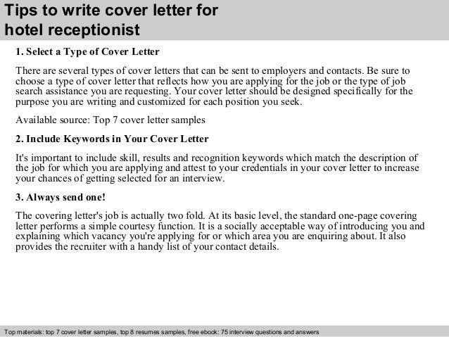 Cover letter for receptionist in hotels