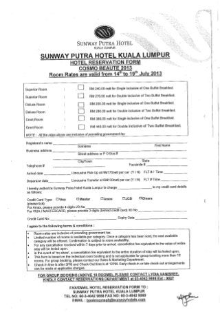 Hotel Reservation Form : Cosmo Beaute (14-19 Jul 2013) (Sunway Putra Hotel)
