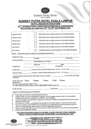 Hotel Reservation Form : 20th International Franchise Exhibition & Conference 19-23 September 2013 (Sunway Putra Hotel)