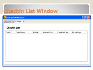 Checkin List Window