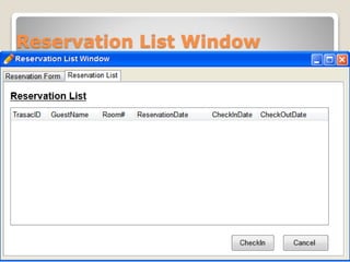 Reservation List Window