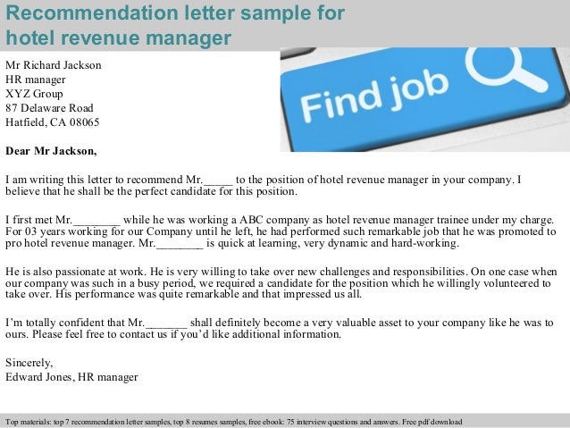 revenue manager cover letter