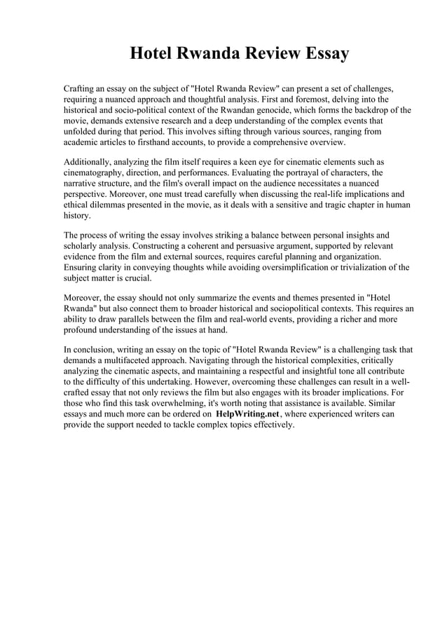 Hotel Rwanda Review Essay. Relay Graduate School of Education PDF