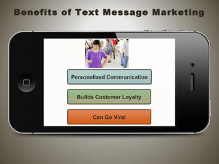 Personalized Communication
Builds Customer Loyalty
Can Go Viral
Benefits of Text Message Marketing
 