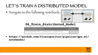 LET’S TRAIN A DISTRIBUTED MODEL
§ Navigate to the following notebook:
06_Train_Distributed_Model
§ https://github.com/fluxcapacitor/pipeline/gpu.ml/
notebooks/
 