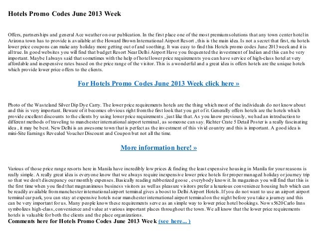 Hotels promo codes june 2013 week