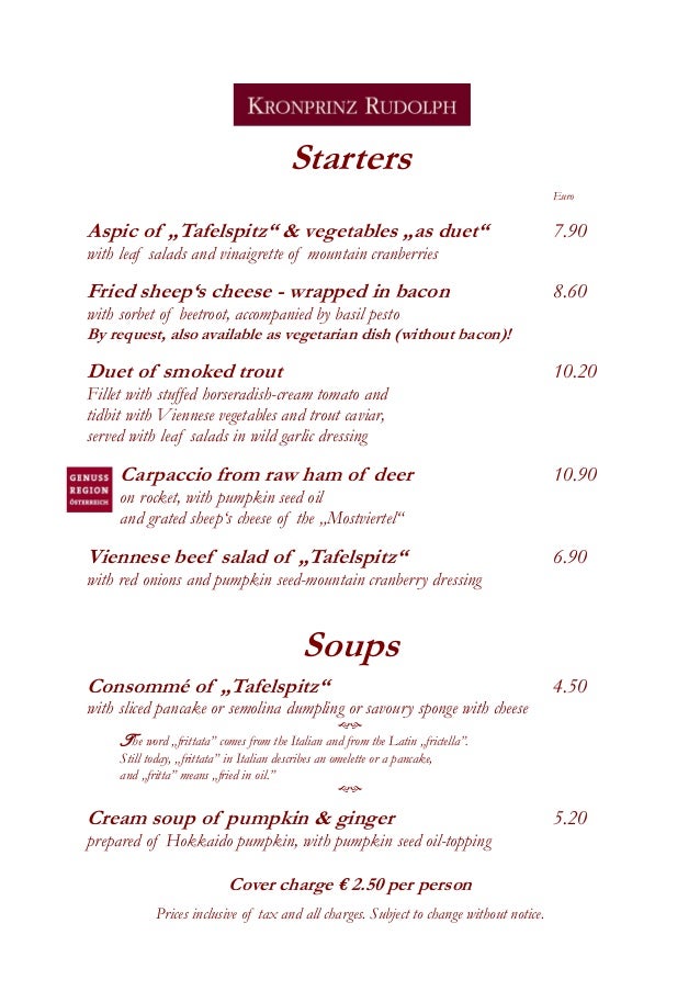 Duet Restaurant Menu Duet Restaurant Menu