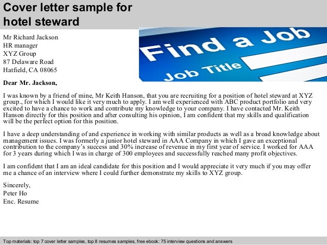 application letter for hotel steward