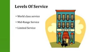 Levels Of Service 
• World class service 
• Mid-Range Service 
• Limited Service 
 