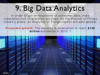 9. Big Data Analytics
In order to act on mountains of consumer data, more
companies turn to analytics services. As the Int...