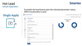 Hot Lead
Sample Application
Single Apply
To predict the lead based upon the selected parameter values,
APPLY functionality is used.
 