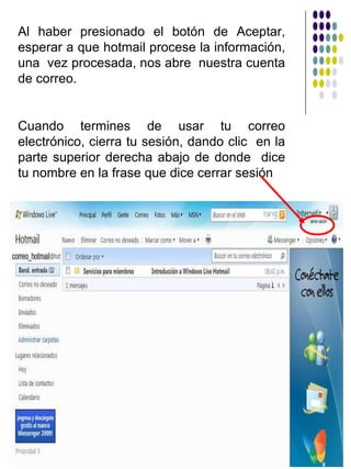 Procedimiento para crear una cuenta de correo electronico en Hotmail | PPT