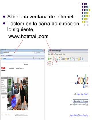 Procedimiento para crear una cuenta de correo electronico en Hotmail | PPT