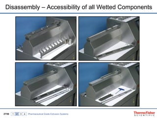 Disassembly – Accessibility of all Wetted Components




27/58   1   2   3   4   Pharmaceutical Grade Extrusion Systems
 