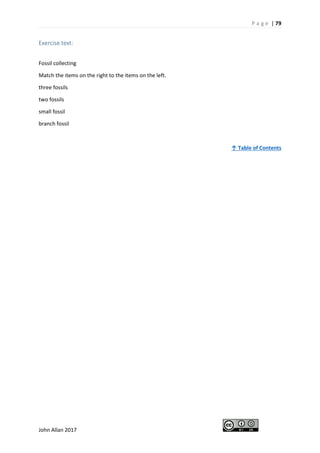 P a g e | 79
John Allan 2017
Exercise text:
Fossil collecting
Match the items on the right to the items on the left.
three fossils
two fossils
small fossil
branch fossil
↑ Table of Contents
 