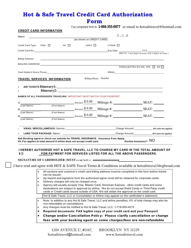 credit card authorization form template